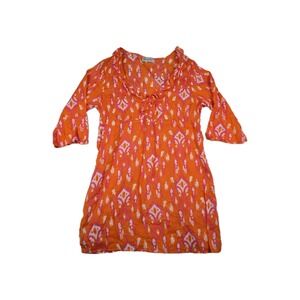 Mud Pie Dress Women's Size Large Orange Pink‎ Ikat Ruffle Swim Cover Up Boho